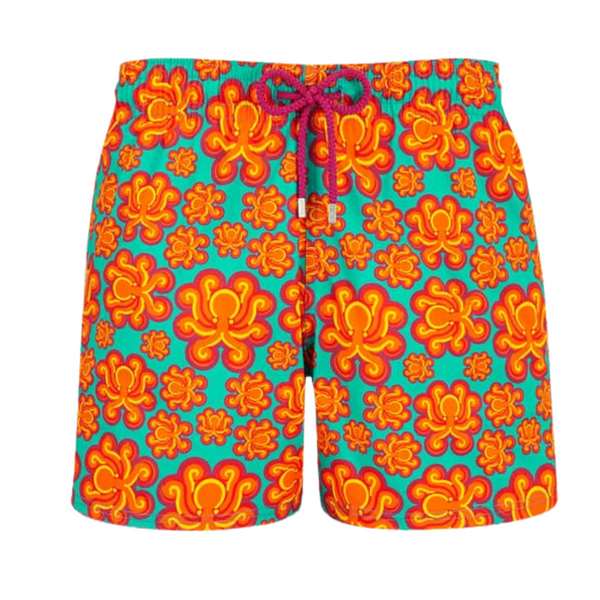 Men Long Swim Trunks Poulpes Neon